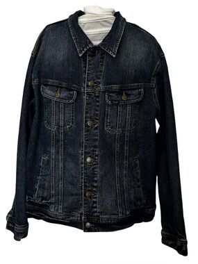 Lee Men's XL Dark Wash Denim Trucker Jacket Stretch Jean Coat Premium Outerwear